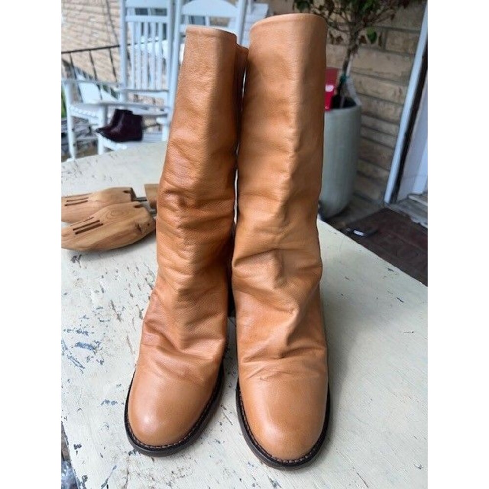 Free People Elle Block Heel Boots Tan Slouch Leather Eu 38/USA 7.5M VGC - Picture 2 of 11